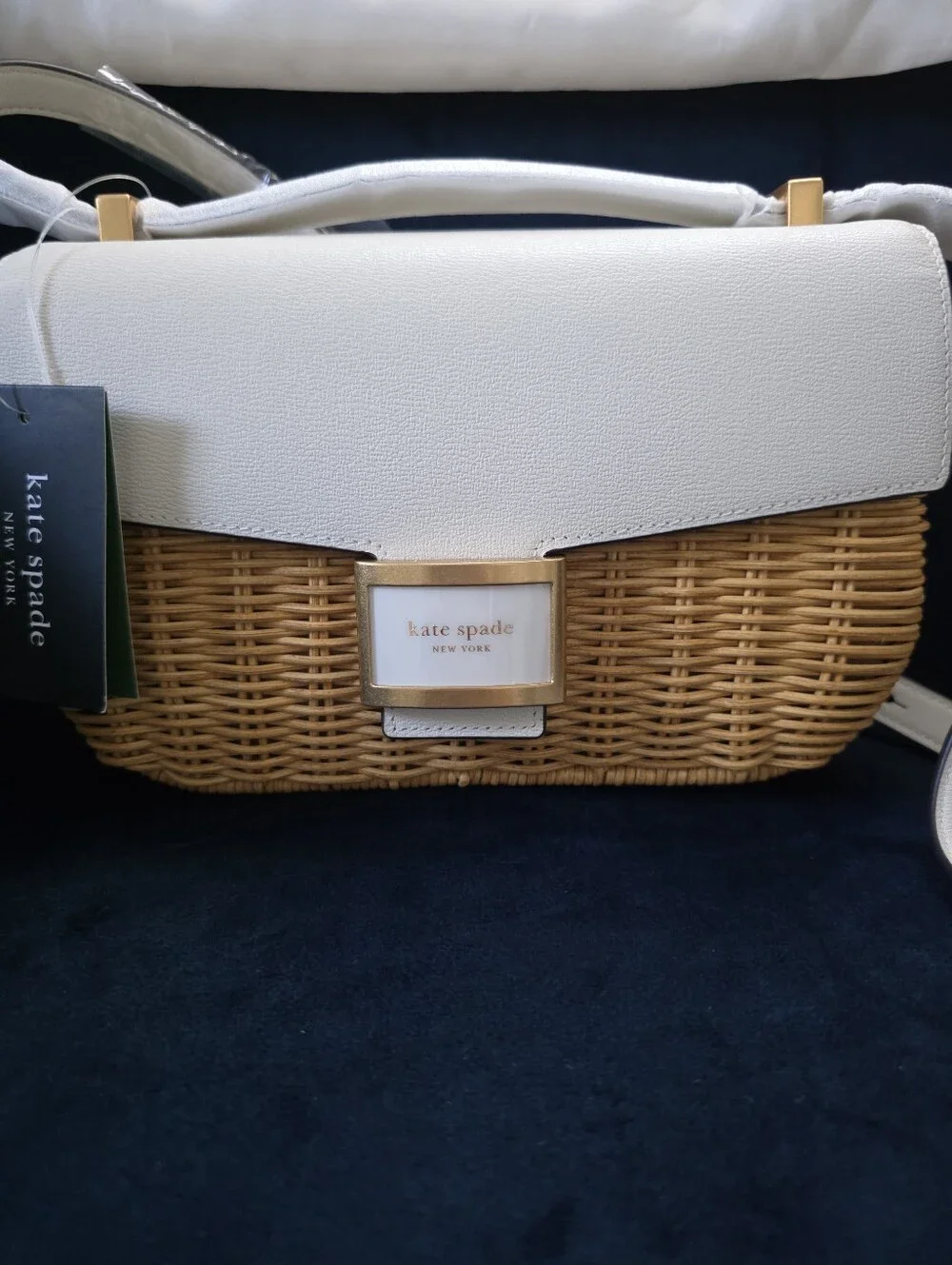 kate spade White and Tan Wicker Crossbody Bag